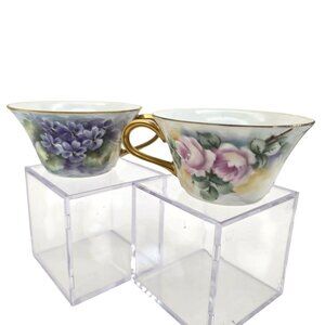 Hand-Painted Floral Teacup Set With Gold Trim Vintage Bone China jj3704